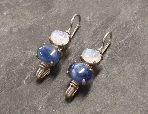 Kyanite Earrings - Blue Drop Earrings - Moonstone Long Earrings