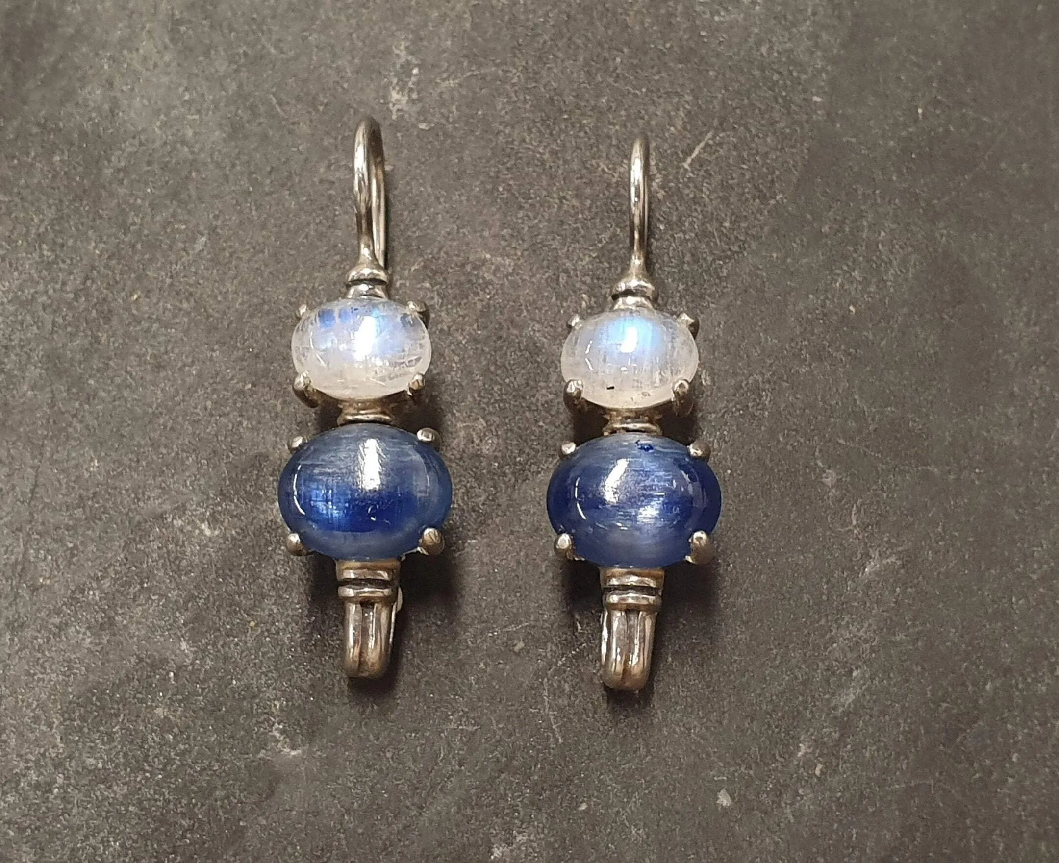 Kyanite Earrings - Blue Drop Earrings - Moonstone Long Earrings