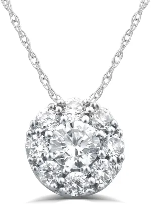 La Joya 1/2-1 Carat Lab Grown Diamond Pendant Necklace for Women | 925 Sterling Silver Diamond Halo Necklace | Includes Silver Chain | Sparkling GH VS/SI Diamond Pendant