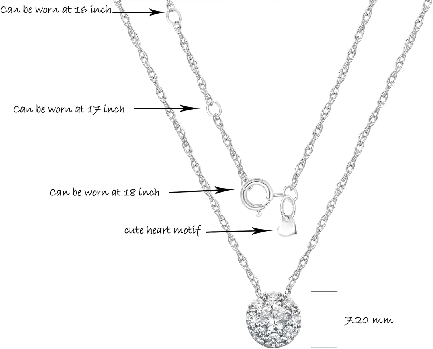 La Joya 1/2-1 Carat Lab Grown Diamond Pendant Necklace for Women | 925 Sterling Silver Diamond Halo Necklace | Includes Silver Chain | Sparkling GH VS/SI Diamond Pendant