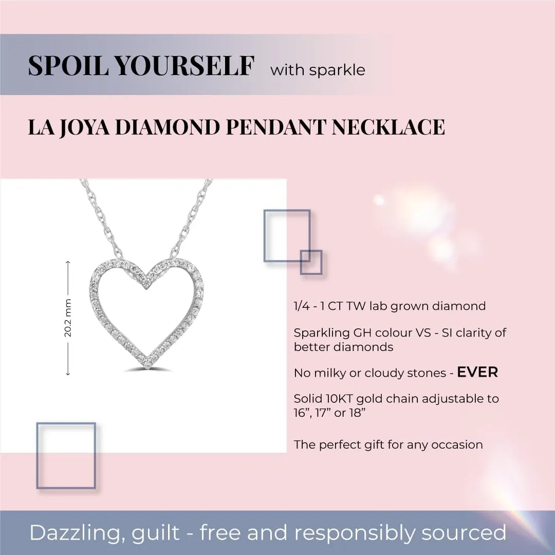 La Joya Adorable 1/4-1 CT TW Lab Grown Diamond Heart Necklace For Women | 925 Sterling Silver Diamond Pendant Necklace for Women | Accompanied By An Adjustable Sterling Silver Chain
