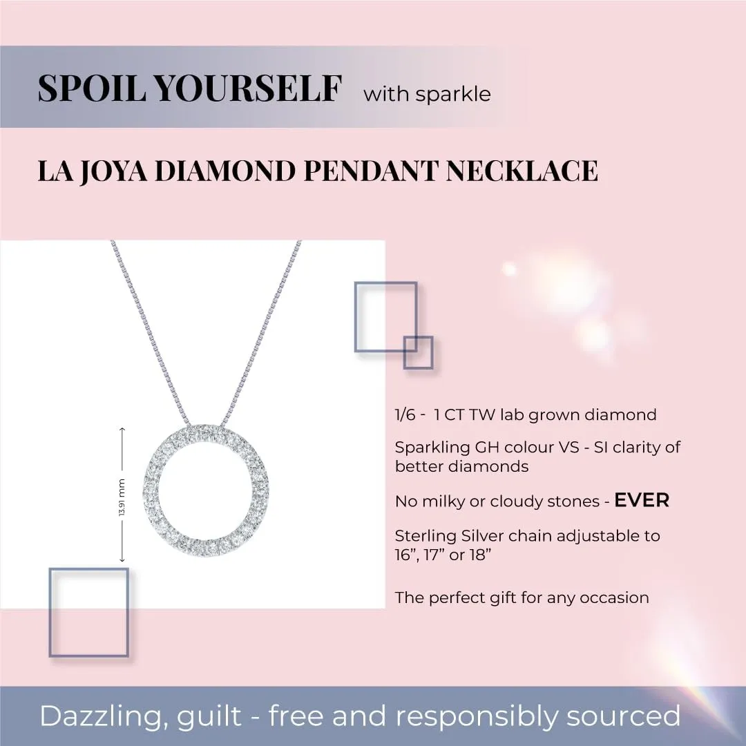 Lab Grown Circle Diamond Necklace For Women | 1/6-1 CT. TW. Real White Gold Plated 925 Sterling Silver Diamond Pendant | Ideal Gift for Her