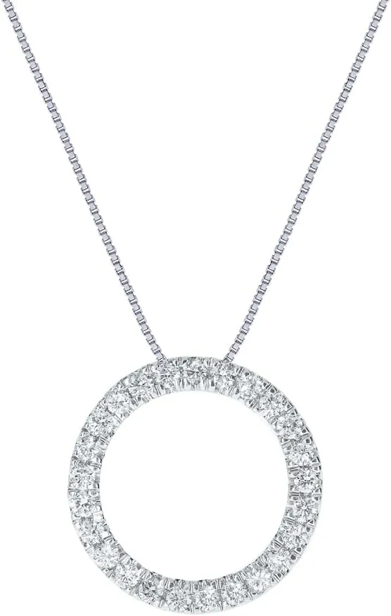 Lab Grown Circle Diamond Necklace For Women | 1/6-1 CT. TW. Real White Gold Plated 925 Sterling Silver Diamond Pendant | Ideal Gift for Her