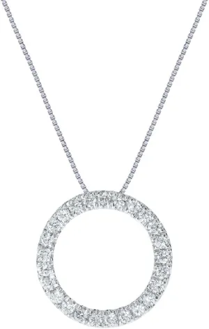 Lab Grown Circle Diamond Necklace For Women | 1/6-1 CT. TW. Real White Gold Plated 925 Sterling Silver Diamond Pendant | Ideal Gift for Her