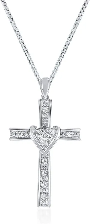 Lab Grown Diamond Cross Necklace For Women | GH Color VS/SI Clarity 1/20-1 CT. TW. Diamond Pendant Necklace in 925 Sterling Silver | Various Designs to Choose From