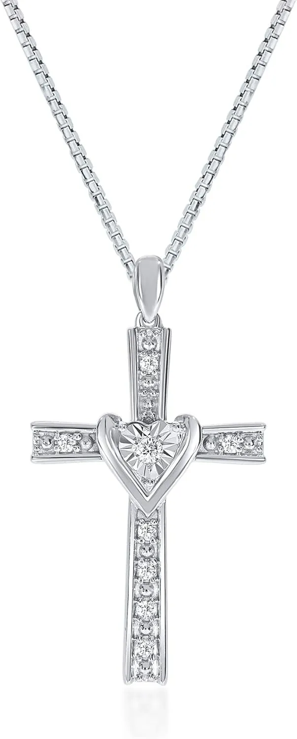 Lab Grown Diamond Cross Necklace For Women | GH Color VS/SI Clarity 1/20-1 CT. TW. Diamond Pendant Necklace in 925 Sterling Silver | Various Designs to Choose From