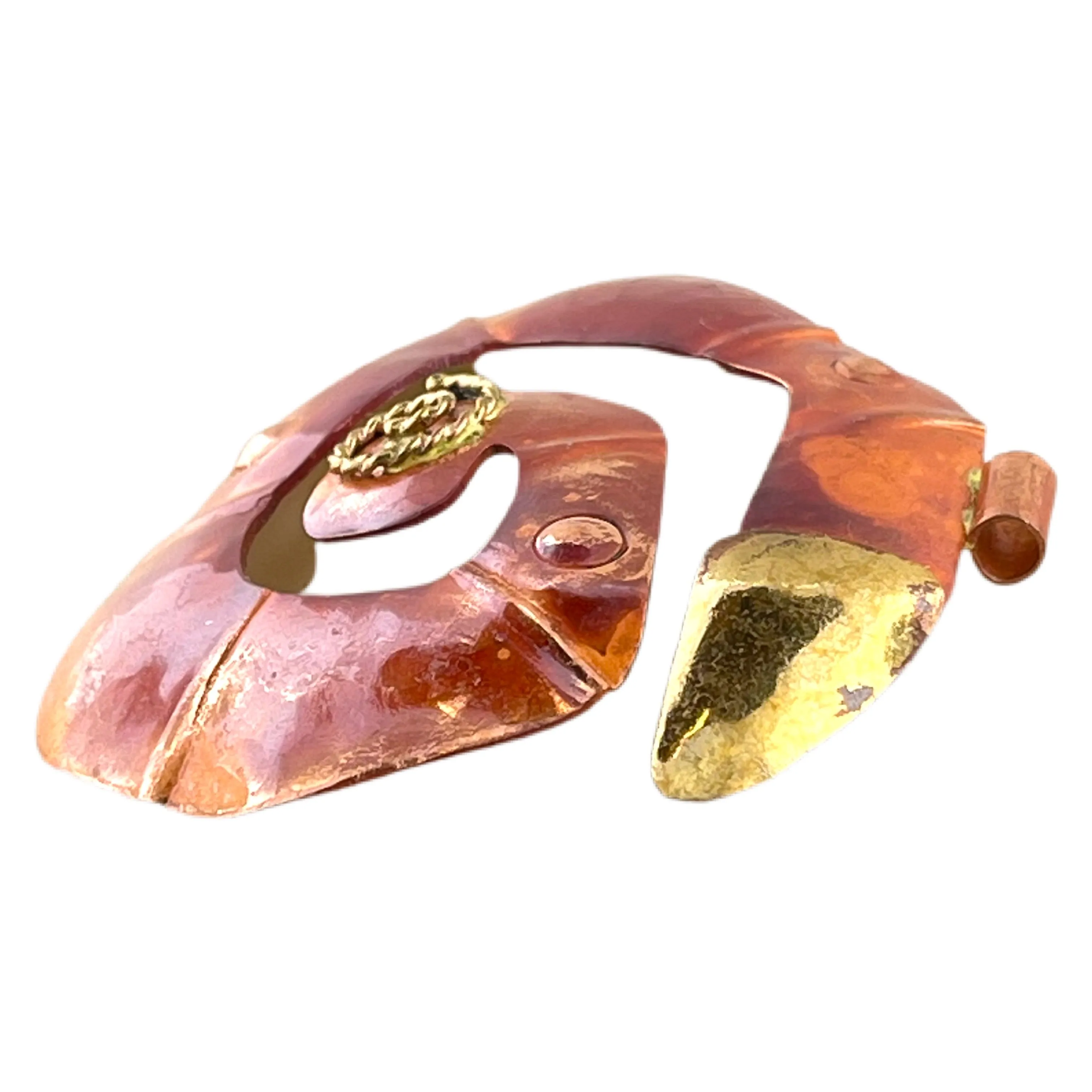 Large Copper and Brass Spiral Swirl Pendant