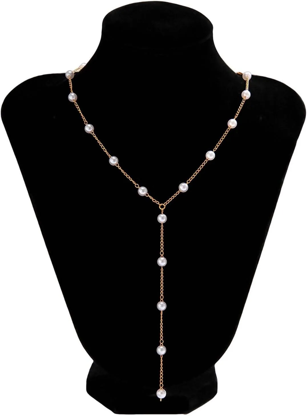 Lariat Necklace Gold Beaded Necklace Long Necklaces for Women Pearl Ball Necklace Y-Shaped Pendant Necklace Trendy Gold Jewelry for Women
