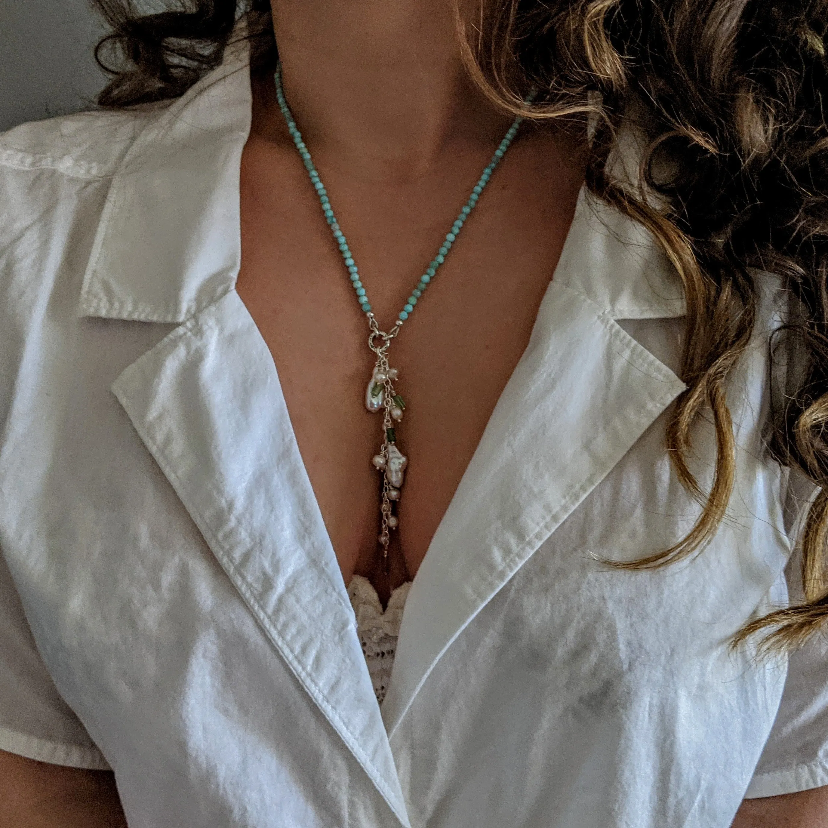 Larimar & Freshwater Pearl, Tourmaline Necklace
