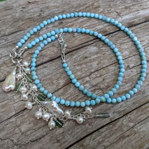 Larimar & Freshwater Pearl, Tourmaline Necklace