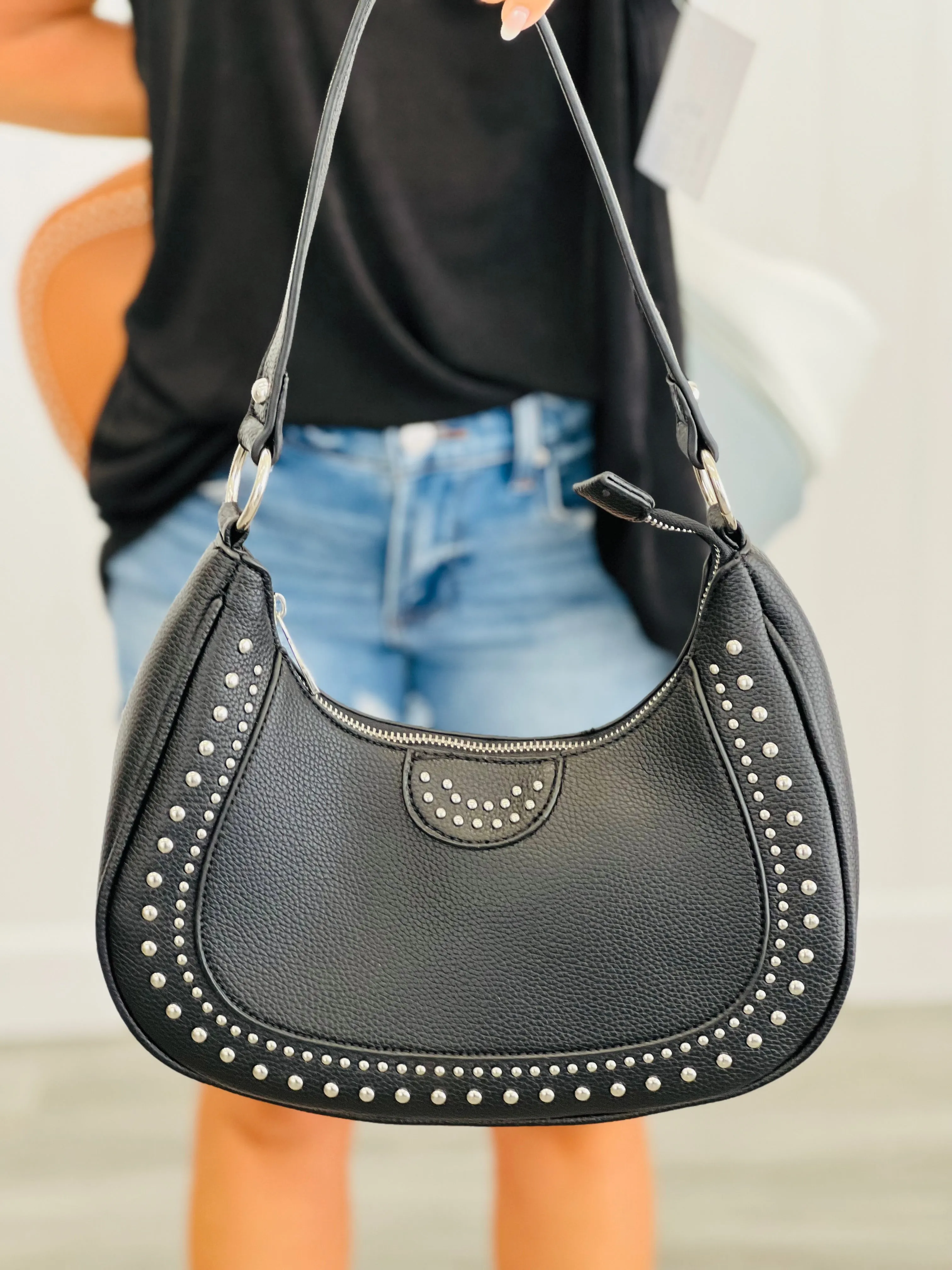 Larissa Silver Studded Crescent Bag (5 colors)