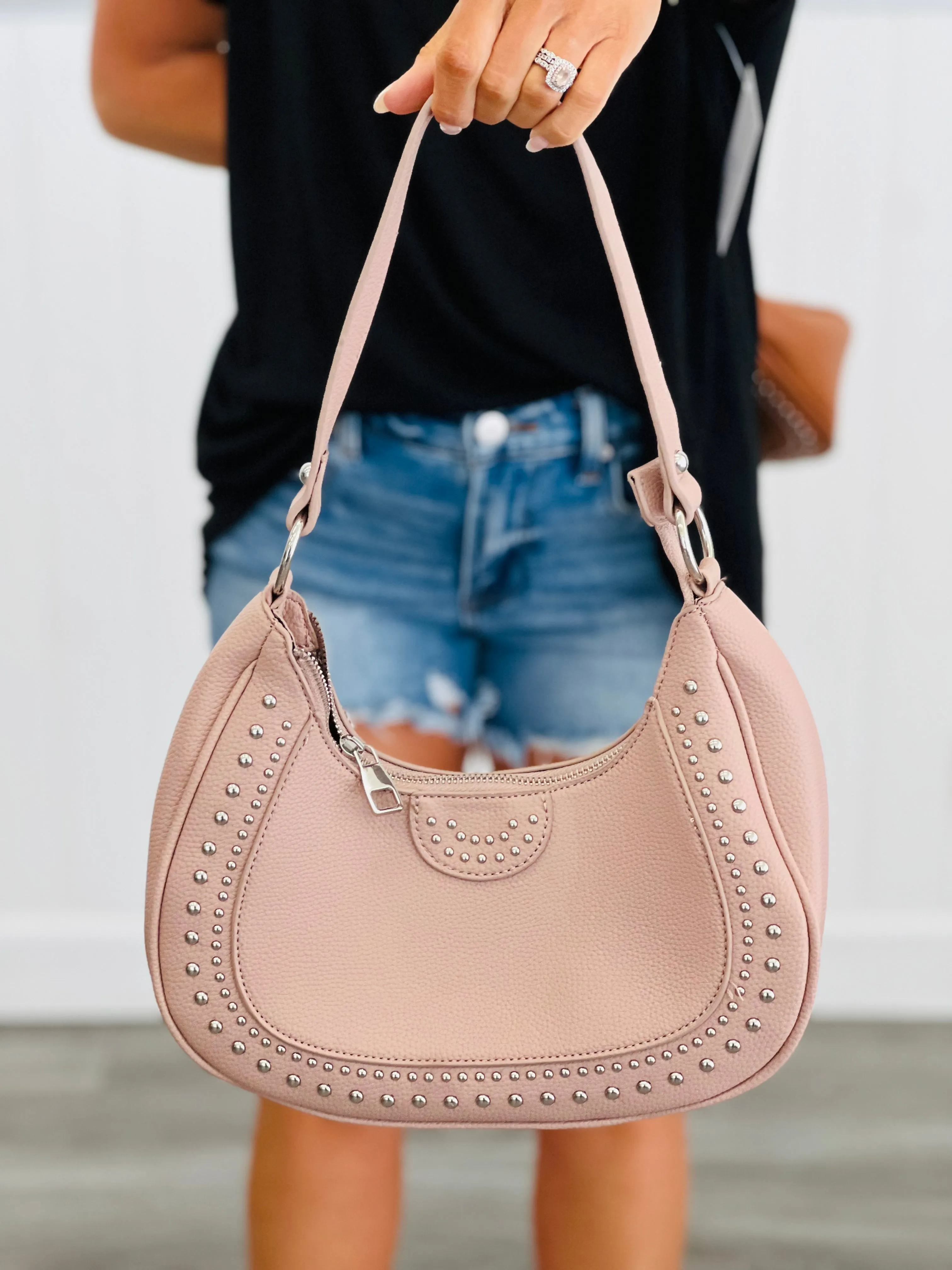 Larissa Silver Studded Crescent Bag (5 colors)