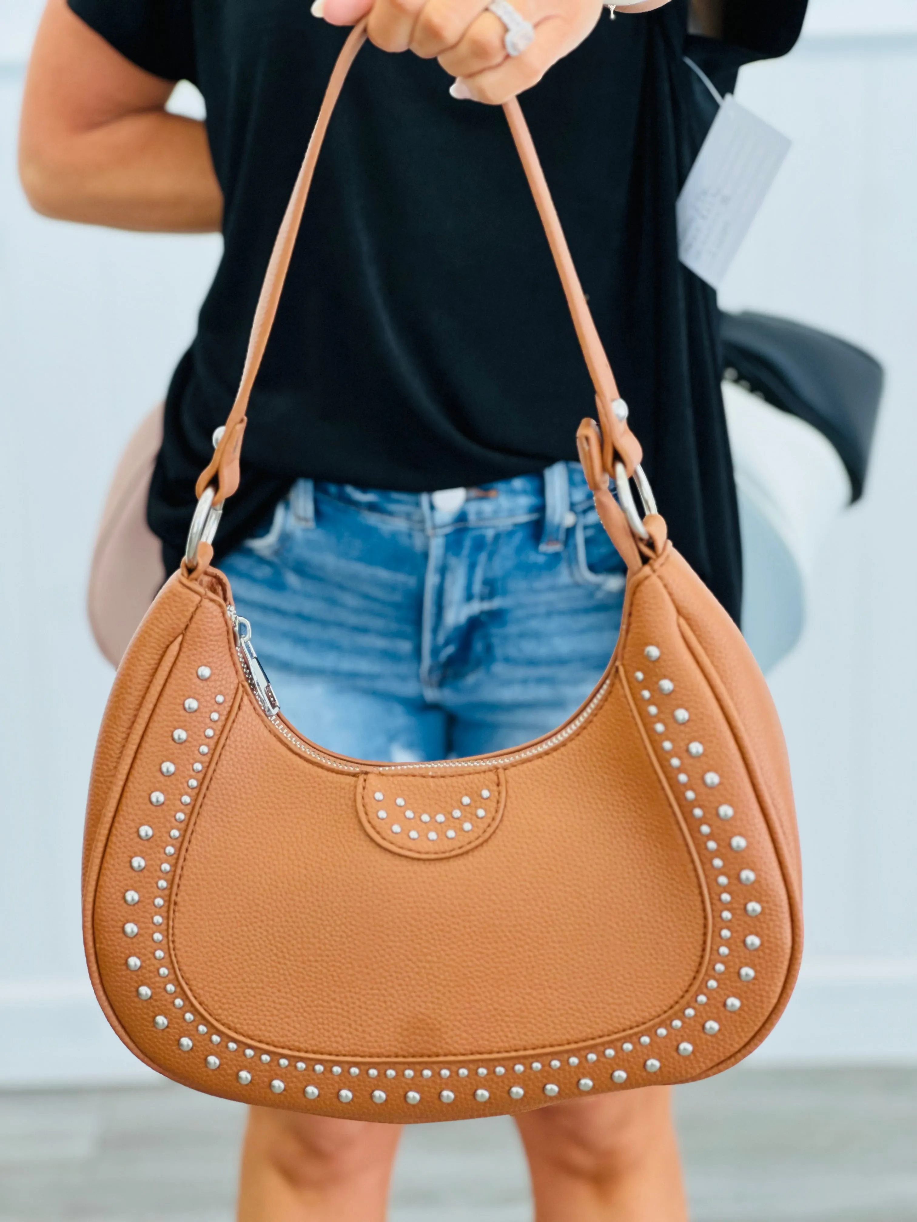 Larissa Silver Studded Crescent Bag (5 colors)