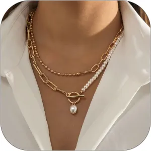 Layered Chunky Necklaces for Women Pearl Charm Necklace Summer Outfits for Women 2024 Bohemian Jewelry