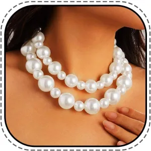 Layered Chunky Pearl Choker Necklace White Big Pearl Necklaces Bridal Wedding Jewelry for Women