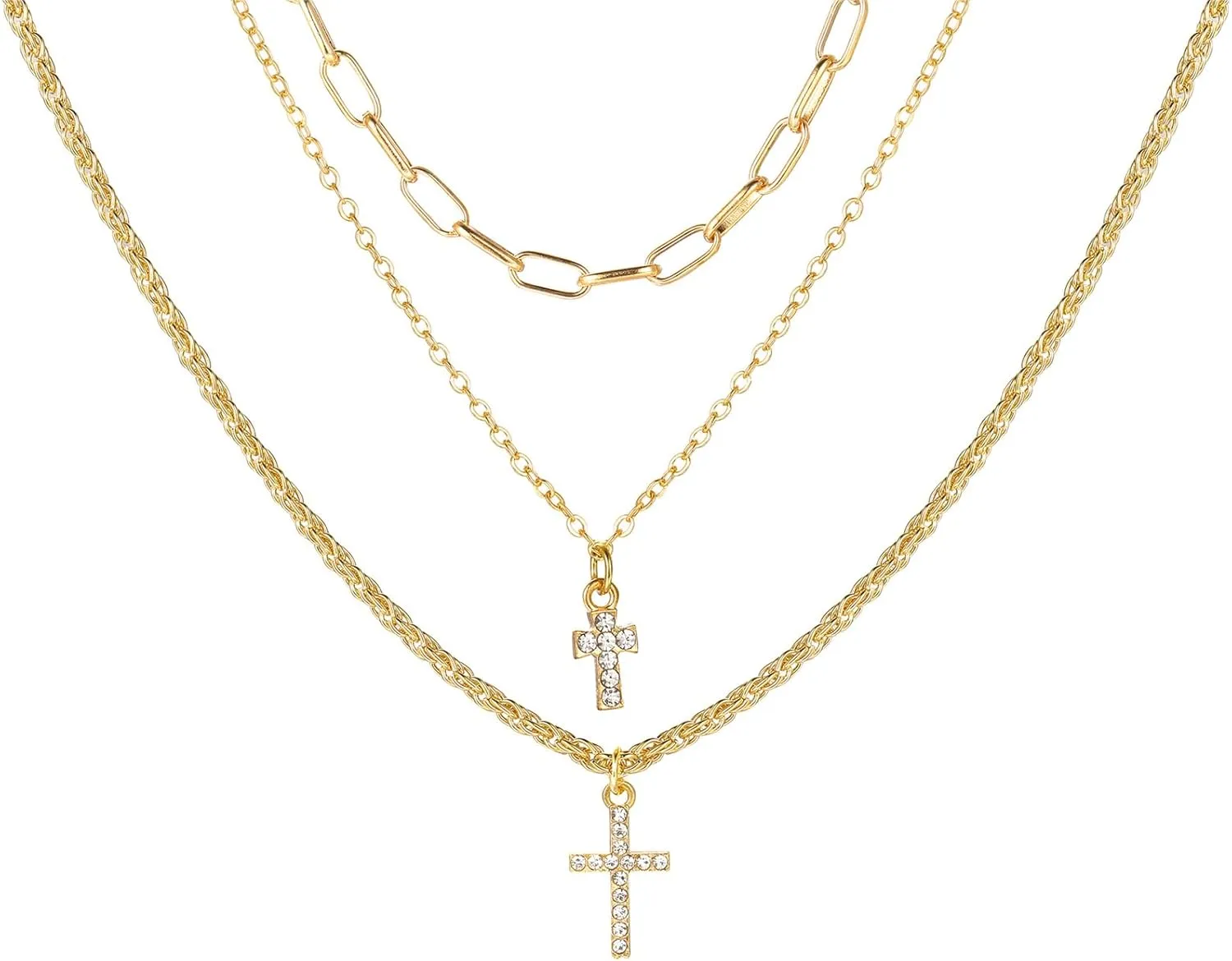 Layered Necklace for Women Dainty Gold Necklace Multilayer Stacking Double Cross Necklace Gold Y Pendant Necklace Charm Gold Cross Layered Necklace Simple Jewelry