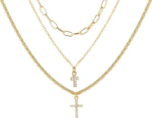 Layered Necklace for Women Dainty Gold Necklace Multilayer Stacking Double Cross Necklace Gold Y Pendant Necklace Charm Gold Cross Layered Necklace Simple Jewelry