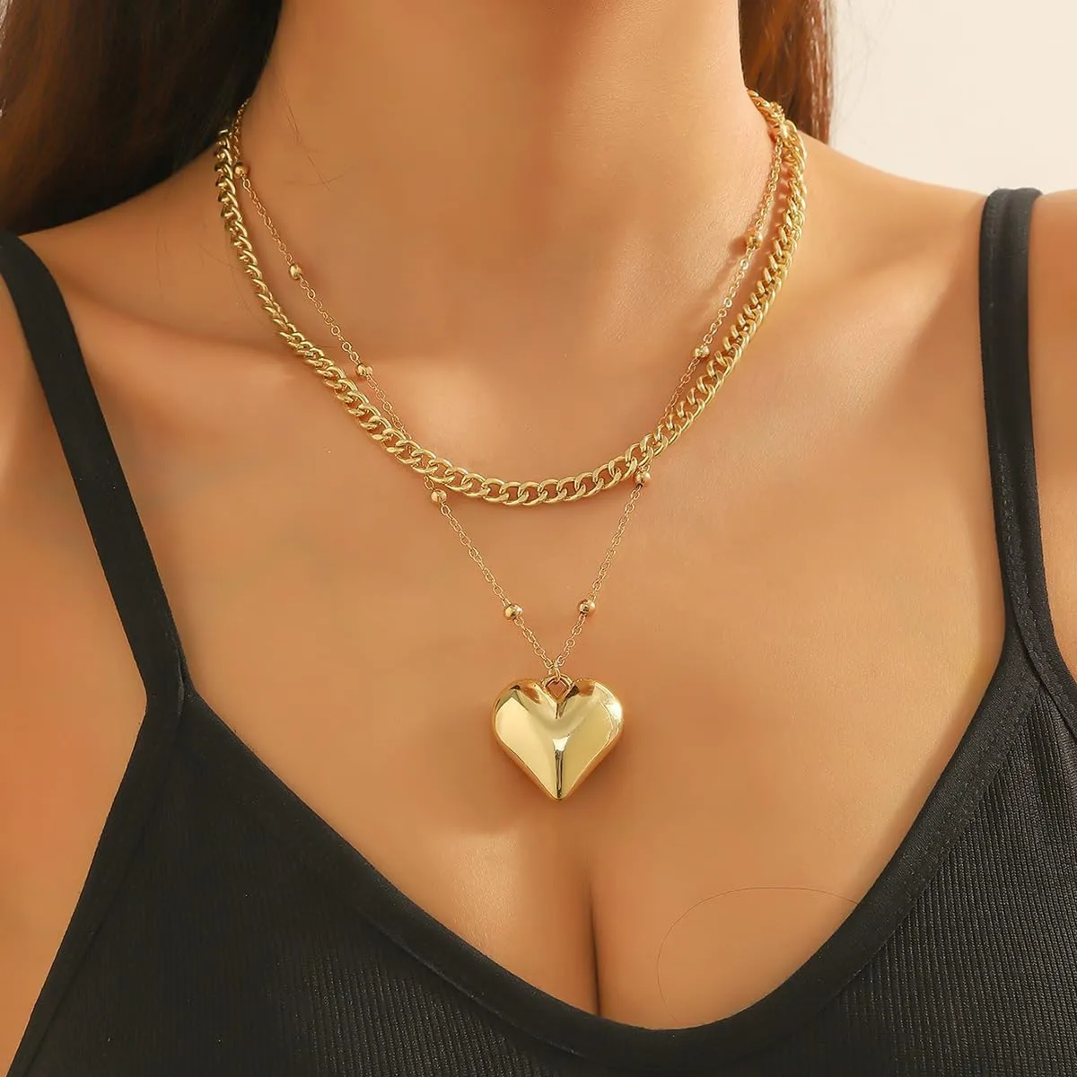Layers Gold Heart Necklaces for Women Retro Key Bow Pendant Necklace Rhinestones Love Pendant Necklaces Valentine Jewelry Gift