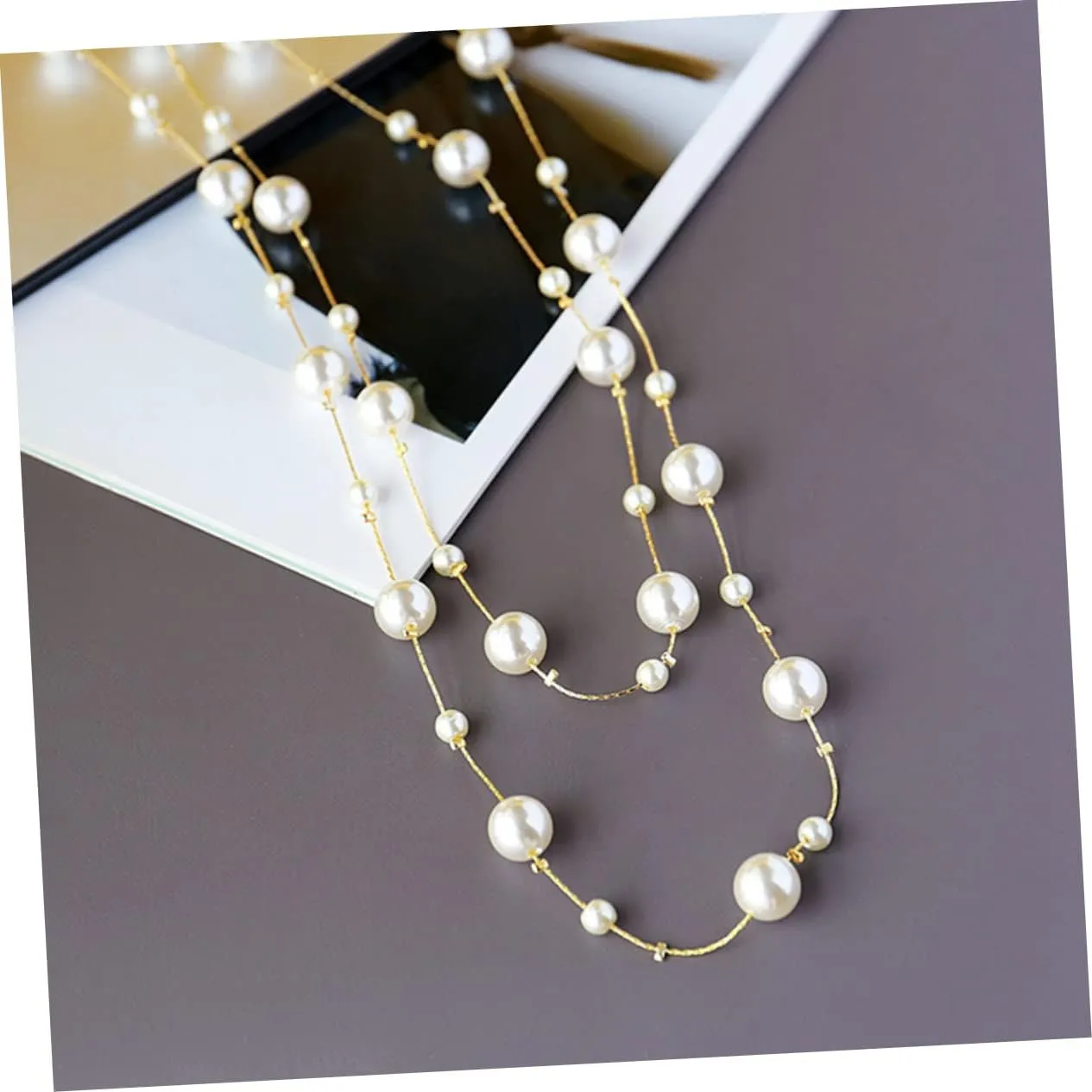 LIFKOME Pearl Double Necklace Pearl Necklace Necklaces Pearls Necklace Double Layer Neck Chains Vintage Jewelry
