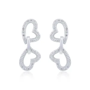 Linked Hearts Shimmering Stoned Rhodium Plated Studs