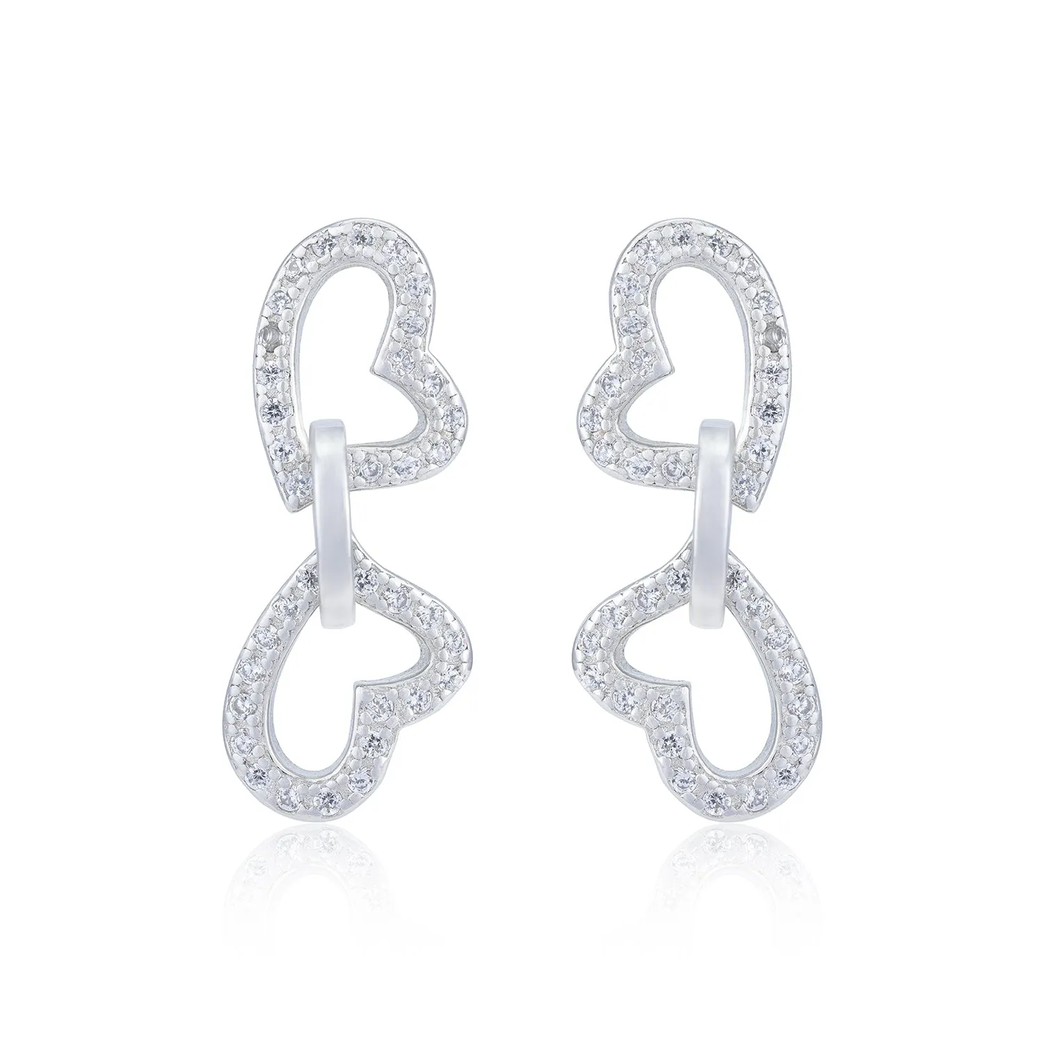 Linked Hearts Shimmering Stoned Rhodium Plated Studs