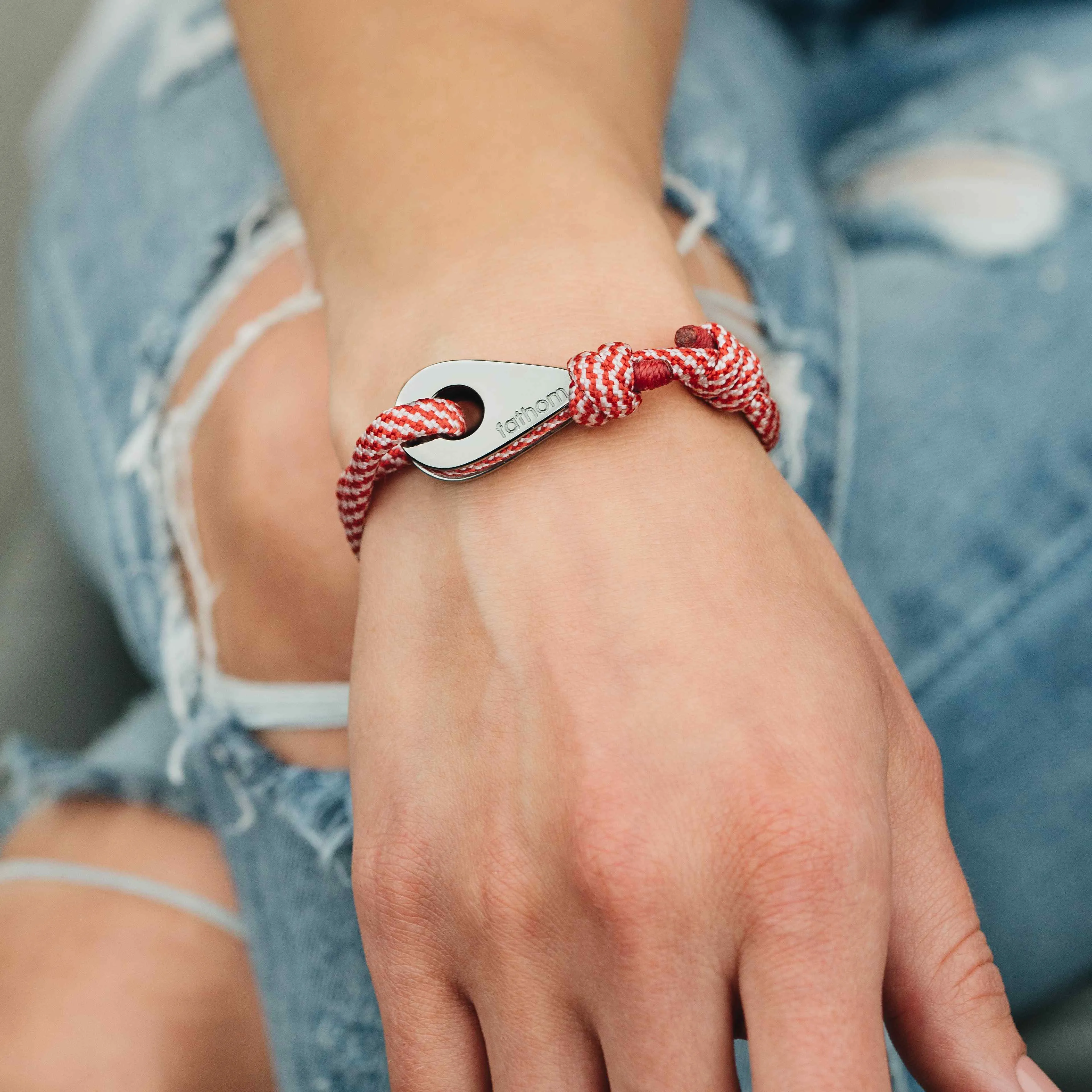 LONDONDERRY Mens Womens Thimble Charm Bracelets Paracord Rope Wristbands Red White Silver
