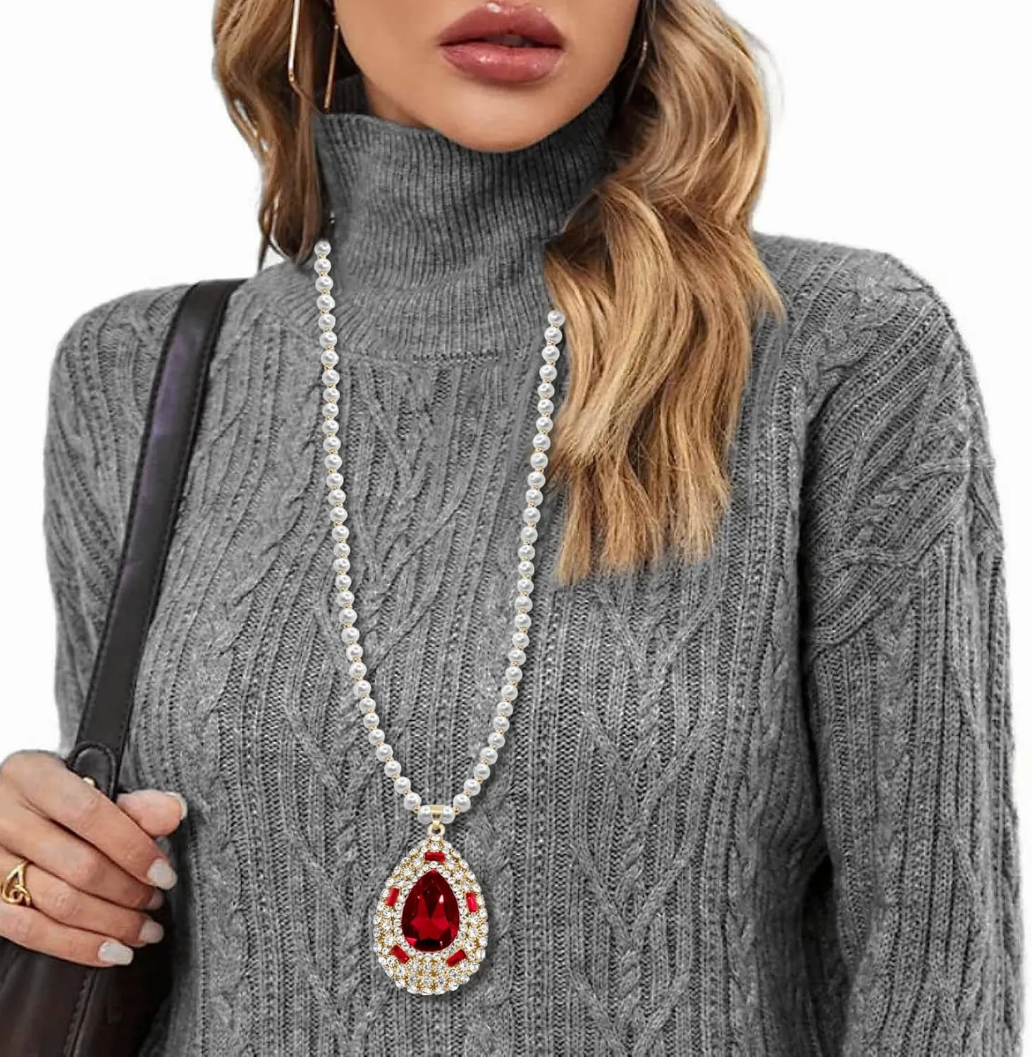 Long Crystal Flower Pearl Pendant Necklace for Women Rhinestone Sunflower Tulip Necklaces Pearl Beaded Necklaces Gold Silver Sweater Statement Necklace Fashion Jewelry for Women