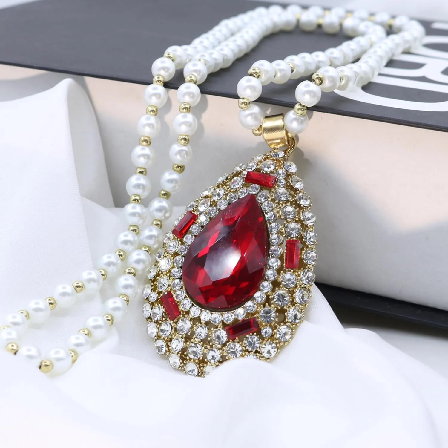 Long Crystal Flower Pearl Pendant Necklace for Women Rhinestone Sunflower Tulip Necklaces Pearl Beaded Necklaces Gold Silver Sweater Statement Necklace Fashion Jewelry for Women