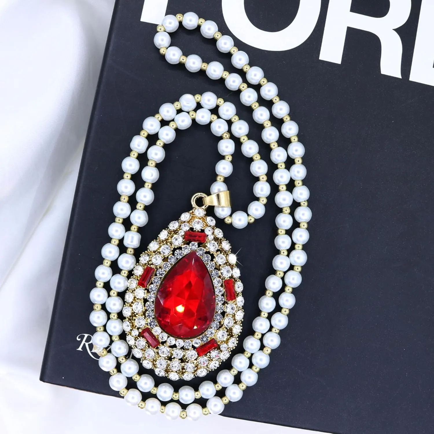 Long Crystal Flower Pearl Pendant Necklace for Women Rhinestone Sunflower Tulip Necklaces Pearl Beaded Necklaces Gold Silver Sweater Statement Necklace Fashion Jewelry for Women