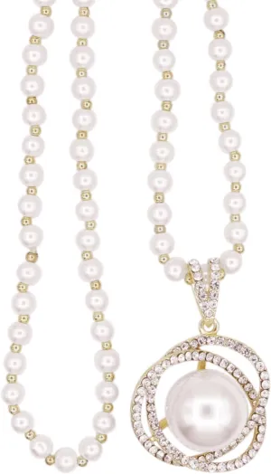 Long Crystal Round Pearl Pendant Necklace for Women Rhinestone Pearl Tassels Necklaces Pearl Beaded Necklaces Gold Silver Sweater Statement Necklace Fashion Jewelry for Women