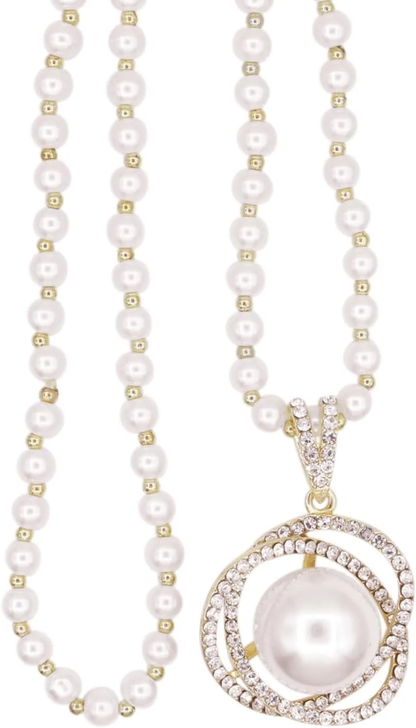 Long Crystal Round Pearl Pendant Necklace for Women Rhinestone Pearl Tassels Necklaces Pearl Beaded Necklaces Gold Silver Sweater Statement Necklace Fashion Jewelry for Women