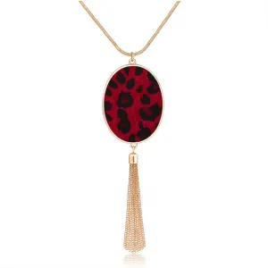 Long Necklaces for Women Statement Leopard Snakeskin Fur Pattern Necklace Oval Leather Pendant Necklaces Jewelry