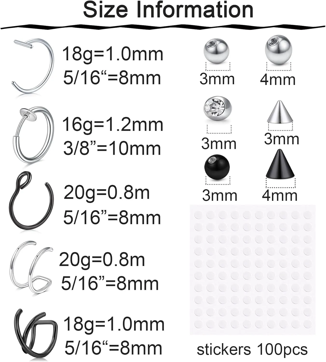 Longita Fake Nose Ring Fake Lip Piercing Non Piercing Lip Ring Hoop Stick on Snake Bites Faux Eyebrow Piercings Clip on Earring Cuffs Small Earring Hoop no Pierced