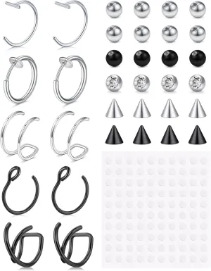 Longita Fake Nose Ring Fake Lip Piercing Non Piercing Lip Ring Hoop Stick on Snake Bites Faux Eyebrow Piercings Clip on Earring Cuffs Small Earring Hoop no Pierced