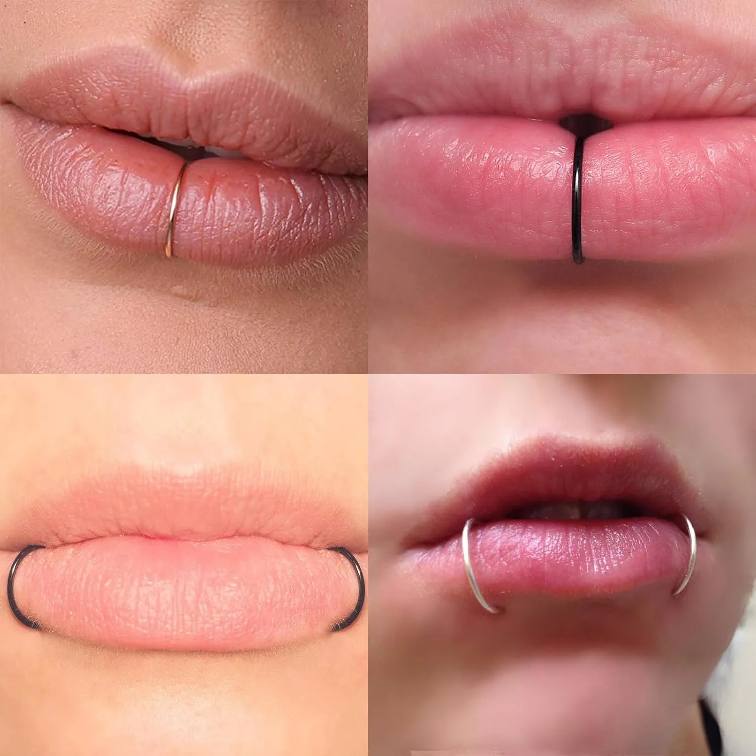 Longita Fake Nose Ring Fake Lip Piercing Non Piercing Lip Ring Hoop Stick on Snake Bites Faux Eyebrow Piercings Clip on Earring Cuffs Small Earring Hoop no Pierced