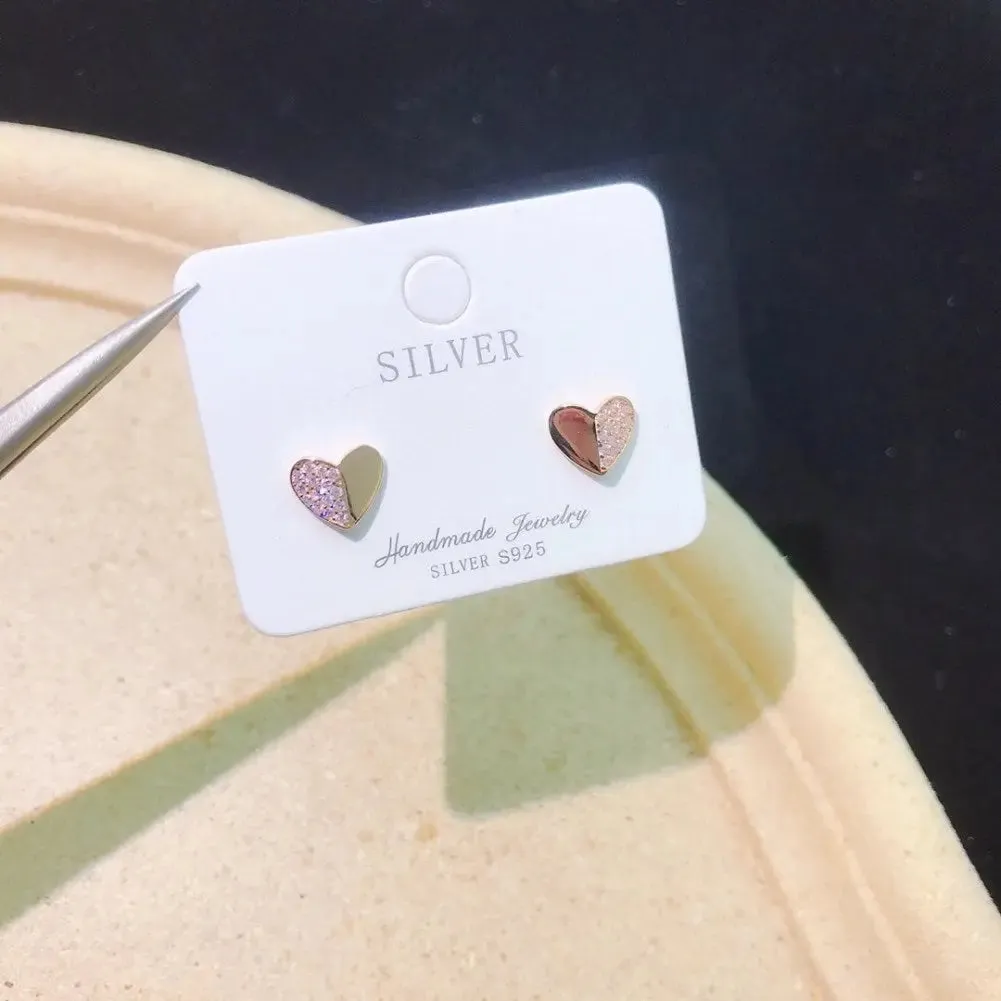 LOVCIA Elegant S925 Silver Heart Stud Earrings with Electroplated Finish