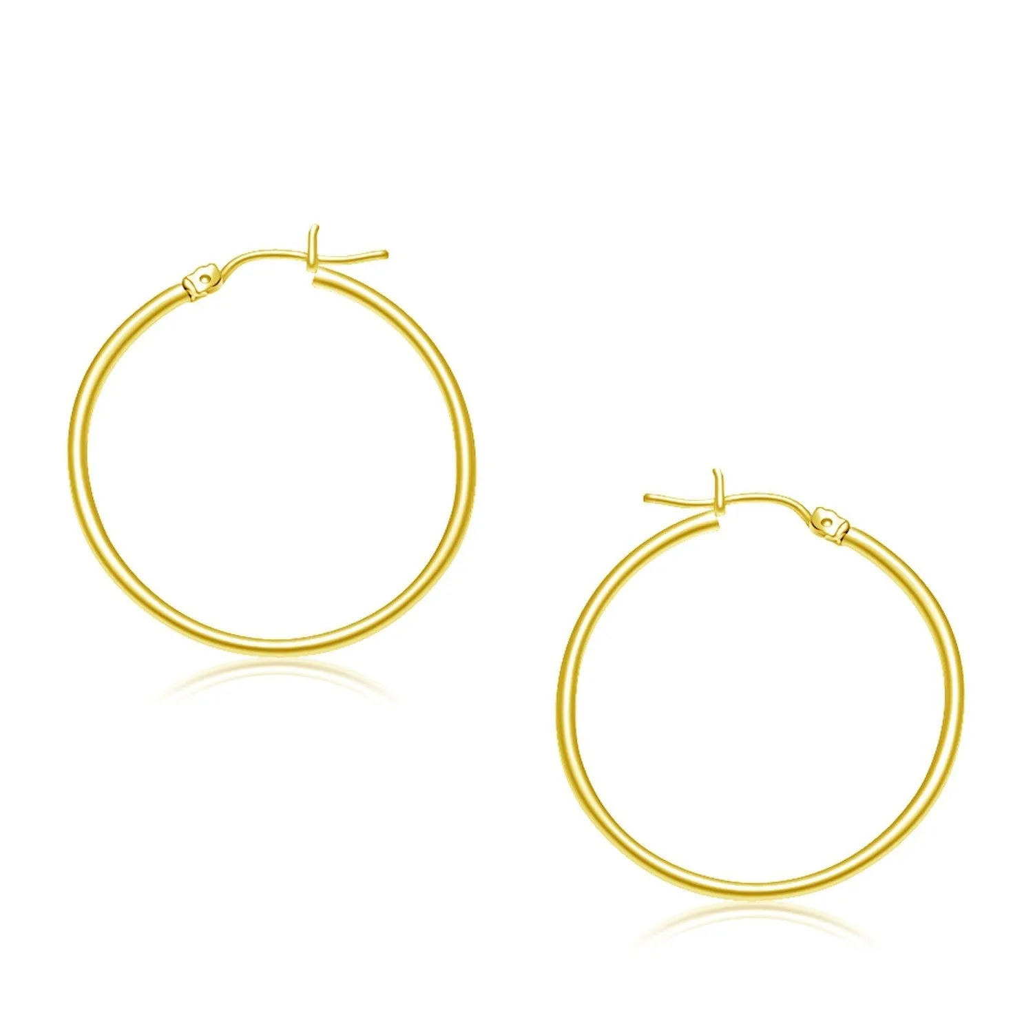 LOVCIA Luxury Glamorous 10k Yellow Gold 30mm Hoop Earrings with Snap Lock Closure