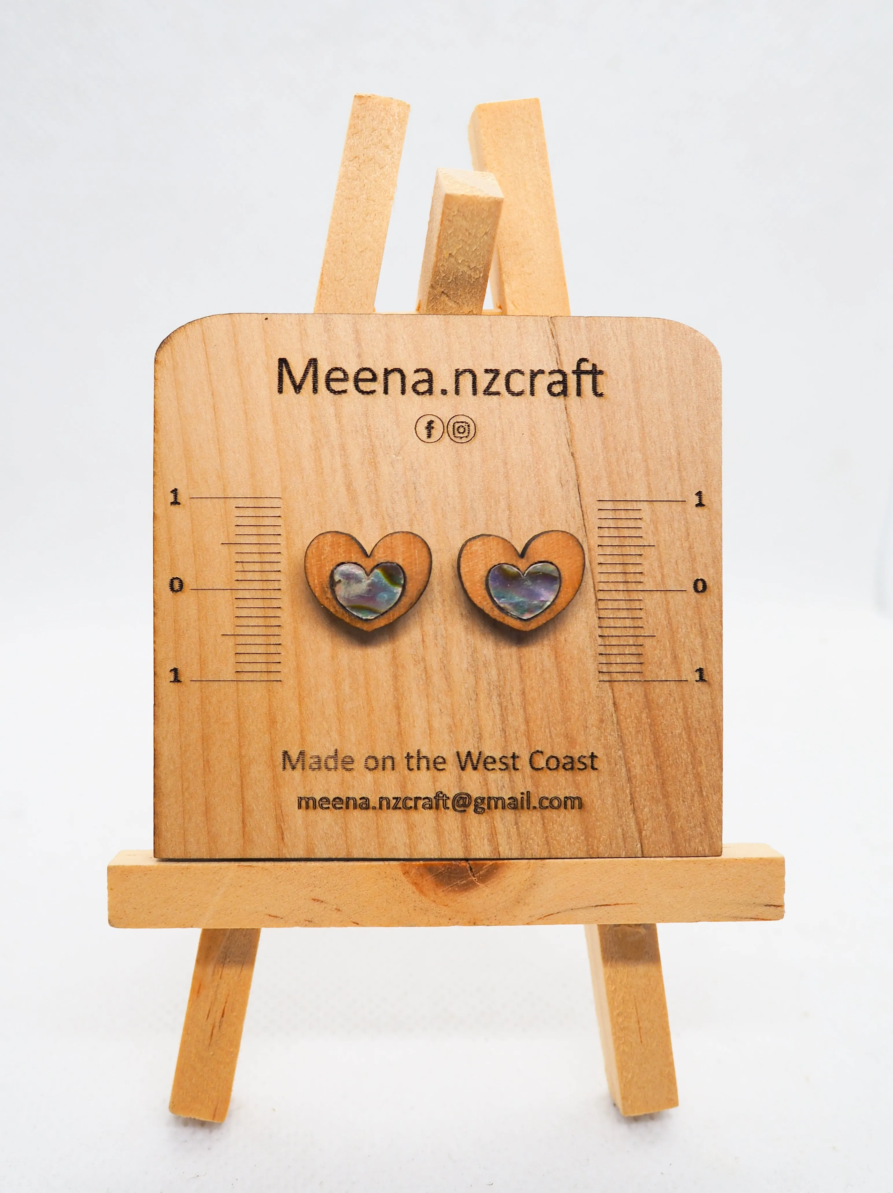 Love Heart Paua Shell Wooden Rimu Stud Earrings