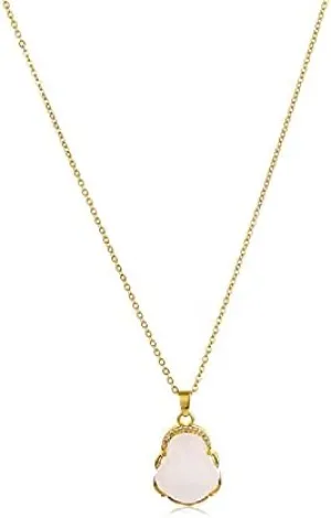 Luxury Laughing Buddha Pendant Necklace Set Lucky Green Jade Cubic Zirconia Bling Gemstone 18k Gold Plated Amulet Jewelry for Women Men