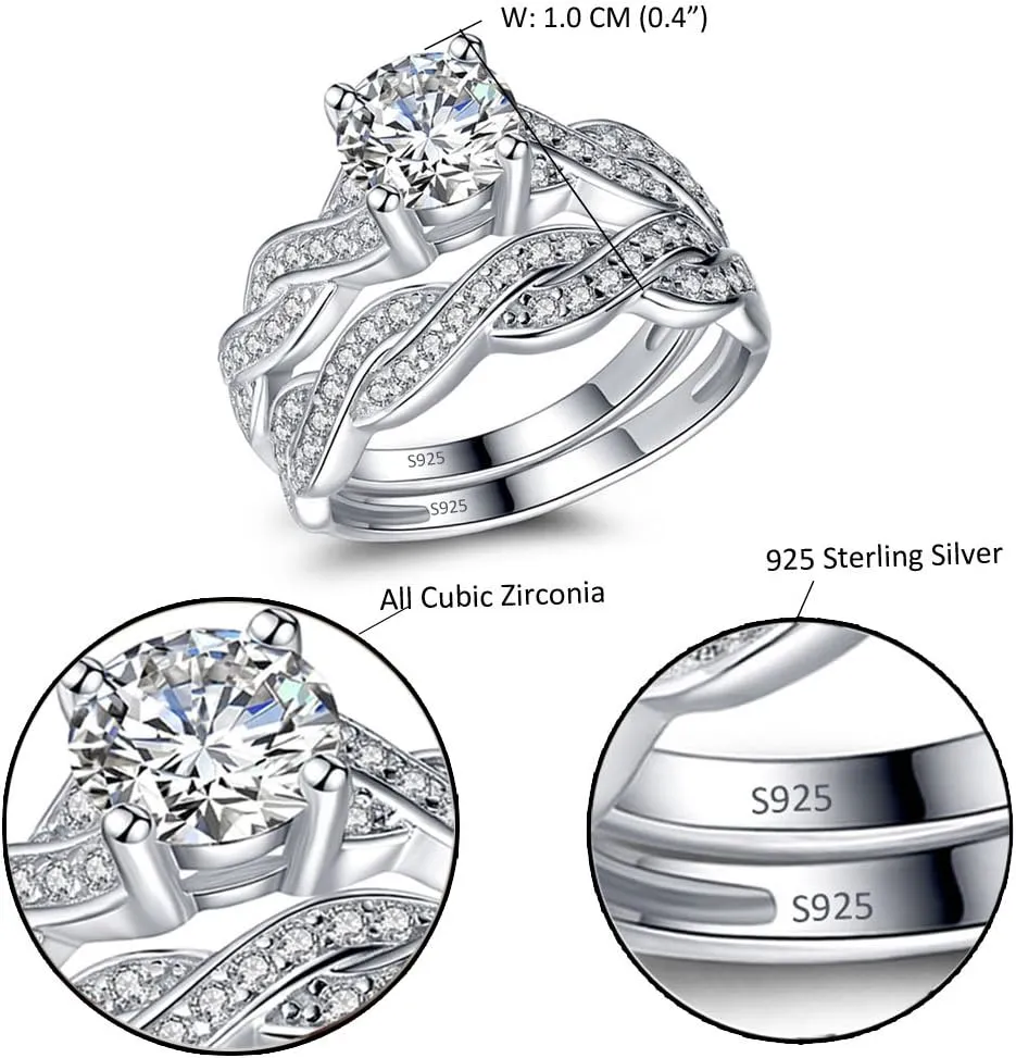 MABELLA His Hers 3 pcs Men's Stainless Steel Band & Women Infinity 925 Sterling Silver Wedding Engagement Ring Set