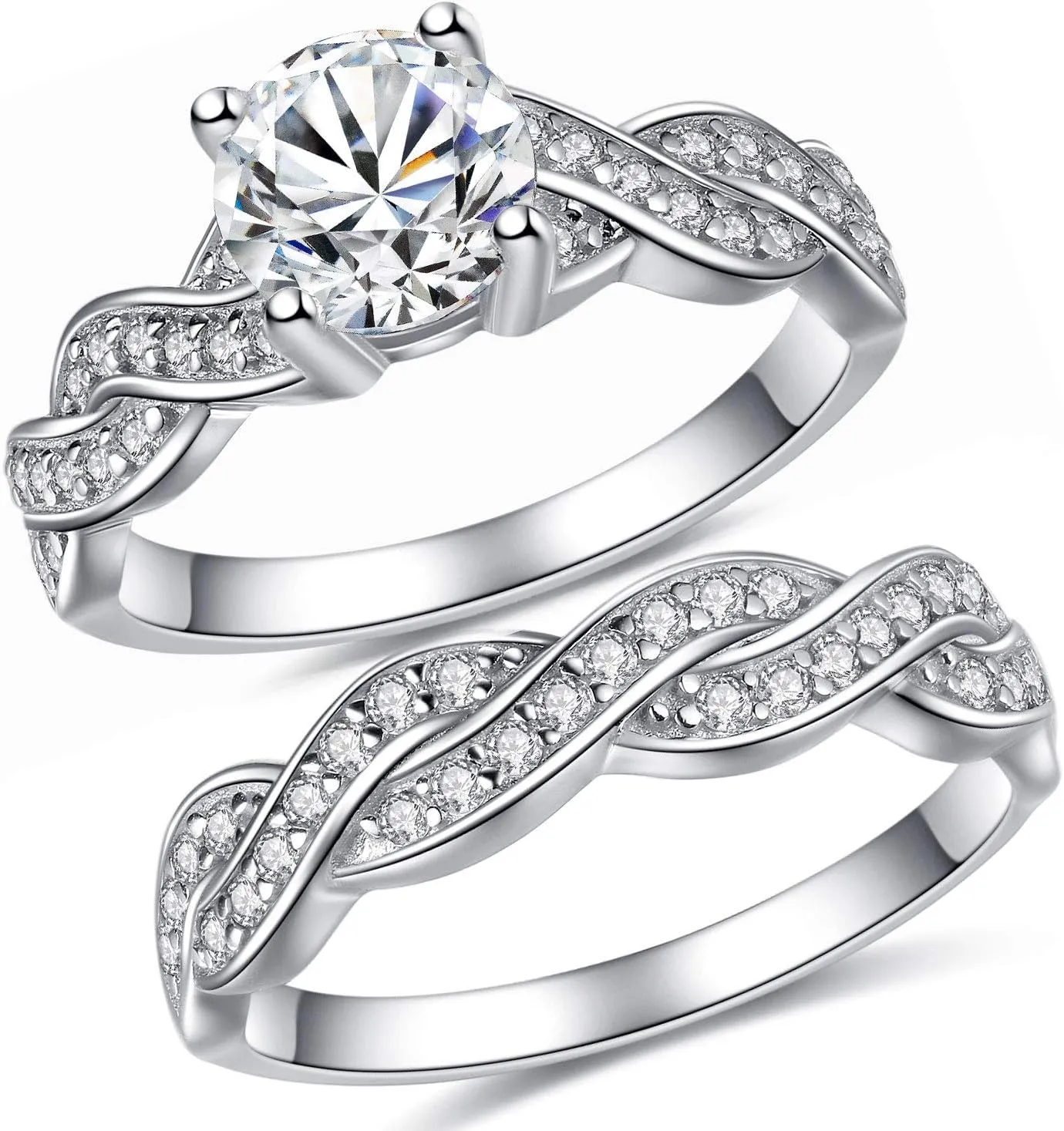 MABELLA His Hers 3 pcs Men's Stainless Steel Band & Women Infinity 925 Sterling Silver Wedding Engagement Ring Set