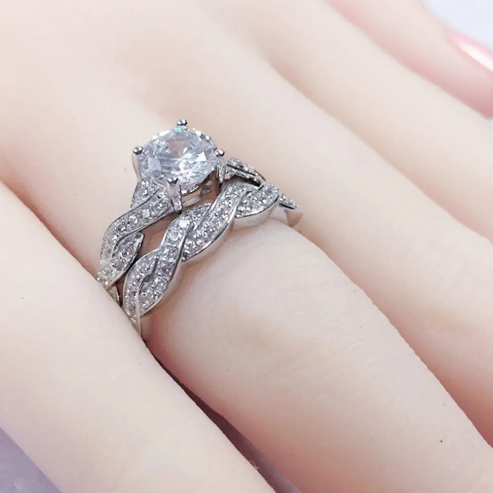 MABELLA His Hers 3 pcs Men's Stainless Steel Band & Women Infinity 925 Sterling Silver Wedding Engagement Ring Set