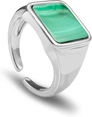 Malachite Turquoise Rings for Women, Lapis Lazuli Gemstone Ring with Silver Band, Malachite Stone Ring Jewelry for Birth Gift, Adjustable Ring Size 5-7 Healing Crystal Vintage Rings