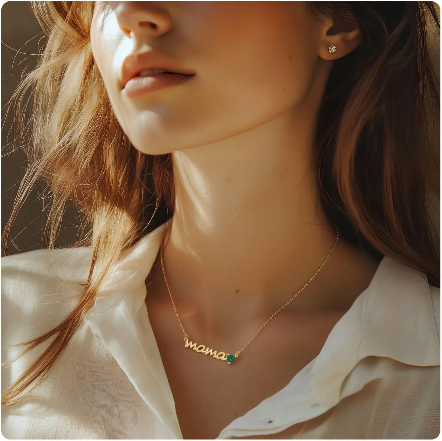 Mama Necklaces for Women Dainty Sterling Silver Mom Necklace Birthstone Necklace Trendy Gold Pendant Cubic Zirconia Necklaces Jewelry