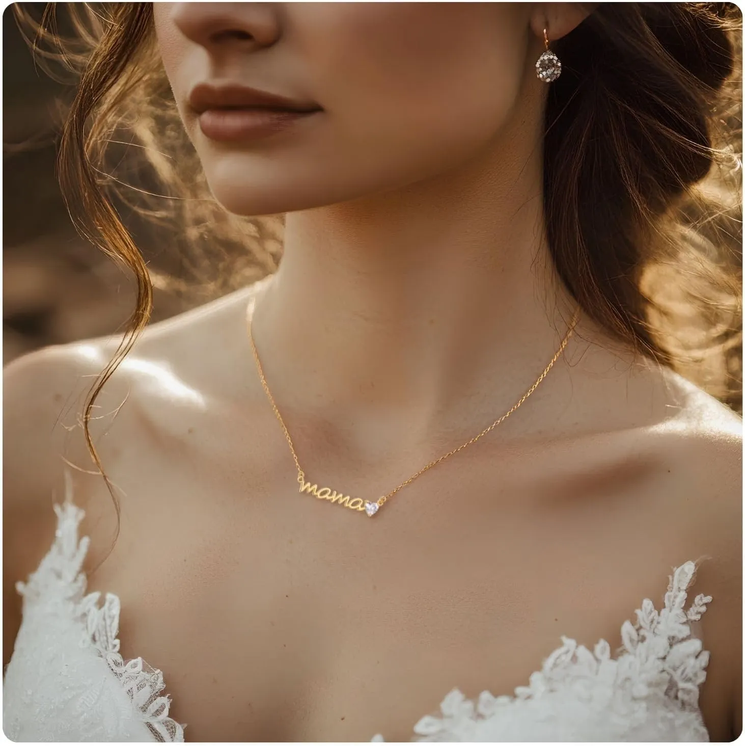 Mama Necklaces for Women Dainty Sterling Silver Mom Necklace Birthstone Necklace Trendy Gold Pendant Cubic Zirconia Necklaces Jewelry
