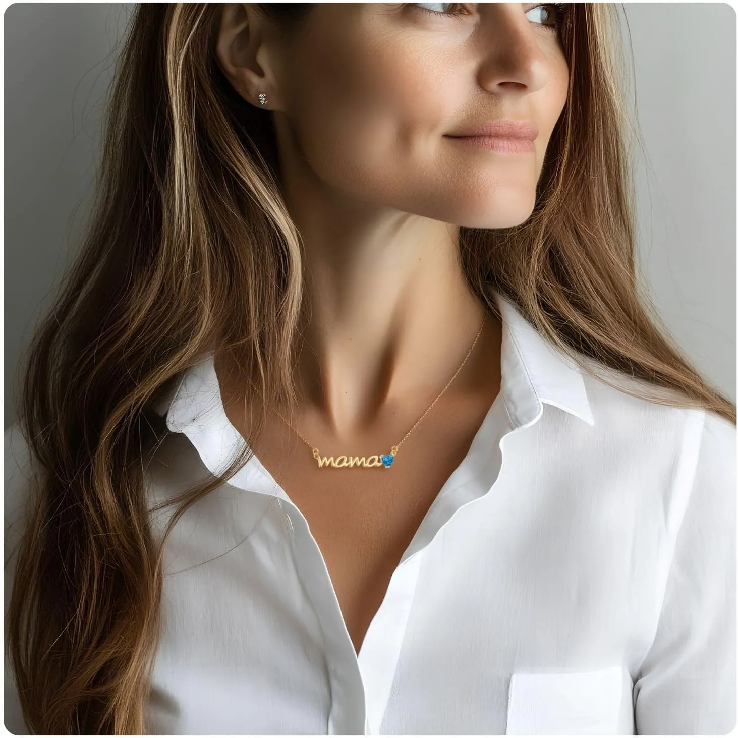 Mama Necklaces for Women Dainty Sterling Silver Mom Necklace Birthstone Necklace Trendy Gold Pendant Cubic Zirconia Necklaces Jewelry
