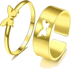 Matching Couple Rings for her Butterfly Rings for Couples Matching Arrows Rings Dainty Moon Star Rings Set Adjustable Rings for Women Gifts(gold-1)