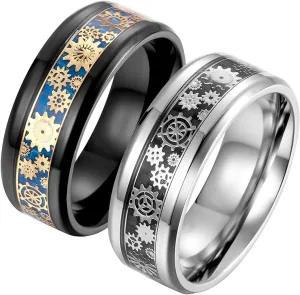 Matching Couple Rings Silver Black Ring Gear Carbon Fiber, Stainless Steel Couple Rings