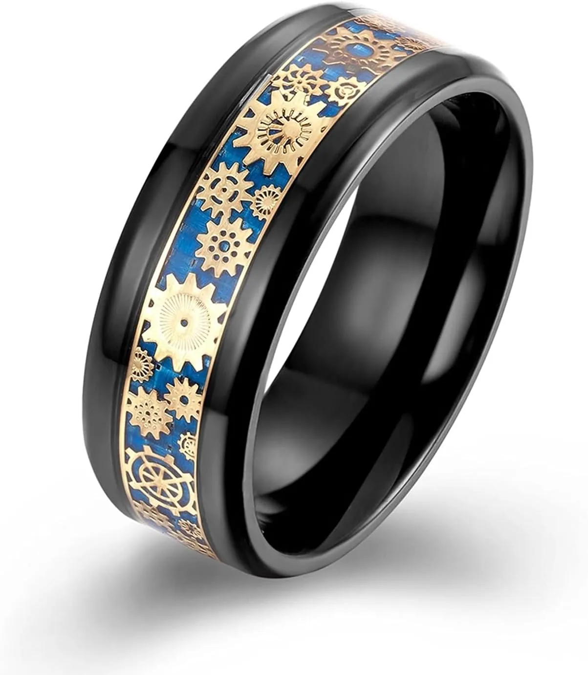 Matching Couple Rings Silver Black Ring Gear Carbon Fiber, Stainless Steel Couple Rings