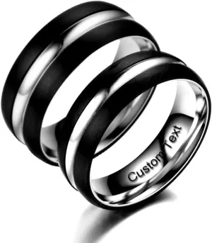Matching Promise Couple Rings Customize Engraved Cubic Zirconia Engagement Wedding Anniversary Titanium Steel (Black, Customize)